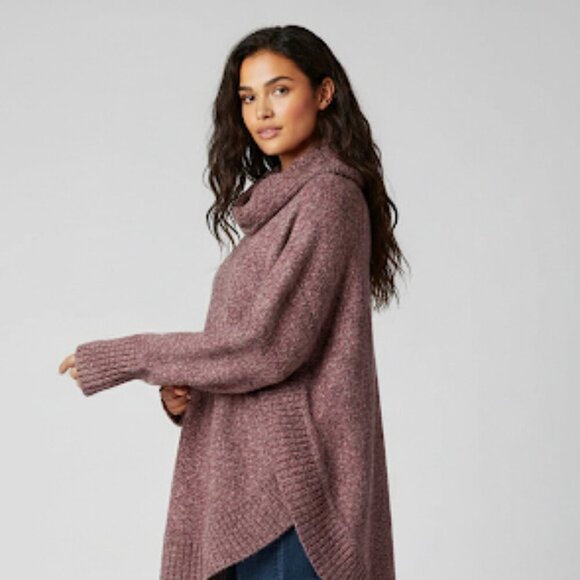 Leo & Nicole Sweaters - Leo & Nicole Purple Multicolor Cowl Neck Slit Hem Long Sleeve Oversized Sweater